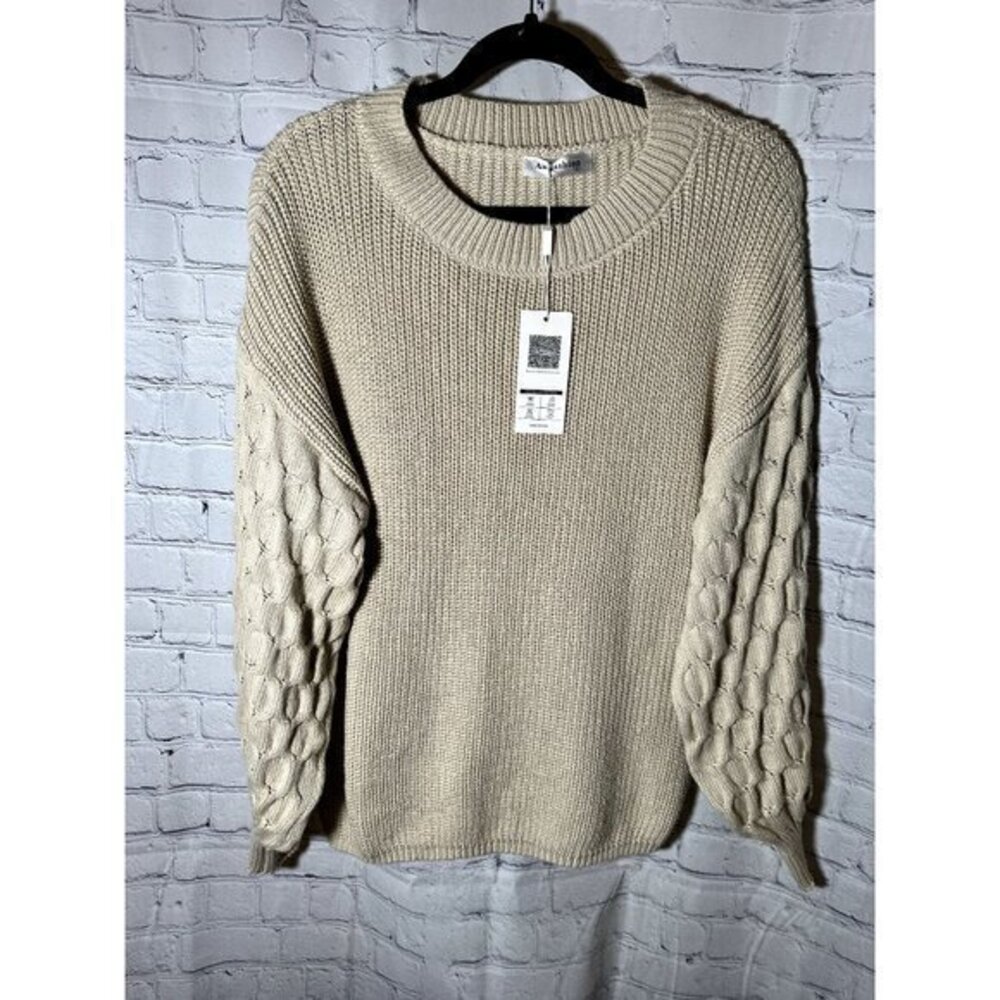 ANGASHION LADIES BEIGE CABLE KNIT SWEATER (L) NEW WITH TAGS G-213
